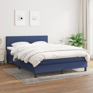 vidaXL Boxspring met matras stof blauw 140x200 cm