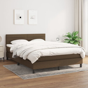 vidaXL Boxspring met matras stof donkerbruin 140x200 cm