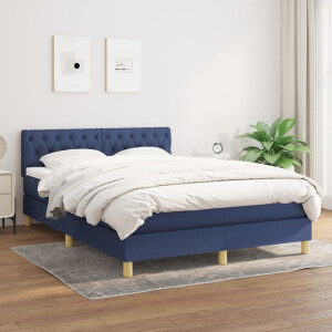 vidaXL Boxspring met matras stof blauw 140x200 cm