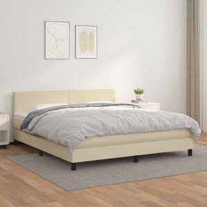 vidaXL Boxspring met matras kunstleer crèmekleurig 180x200 cm