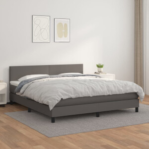 vidaXL Boxspring met matras kunstleer grijs 180x200 cm