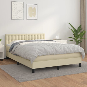 vidaXL Boxspring met matras kunstleer crèmekleurig 140x190 cm