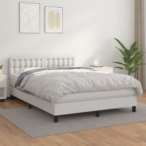 vidaXL Boxspring met matras kunstleer wit 140x200 cm