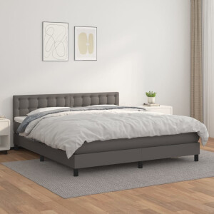 vidaXL Boxspring met matras kunstleer grijs 160x200 cm
