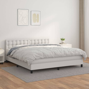 vidaXL Boxspring met matras kunstleer wit 180x200 cm