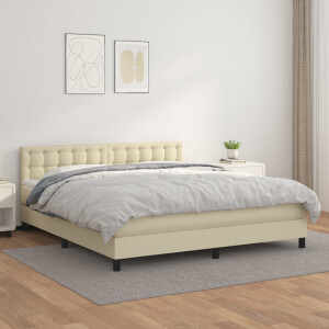 vidaXL Boxspring met matras kunstleer crèmekleurig 180x200 cm