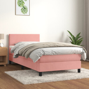 vidaXL Boxspring met matras fluweel roze 90x200 cm