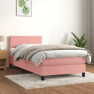 vidaXL Boxspring met matras fluweel roze 100x200 cm