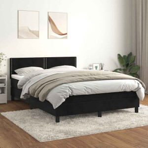 vidaXL Boxspring met matras fluweel zwart 140x190 cm