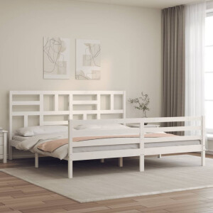 vidaXL Bedframe met hoofdbord massief hout wit