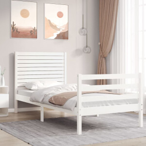 vidaXL Bedframe met hoofdbord massief hout wit