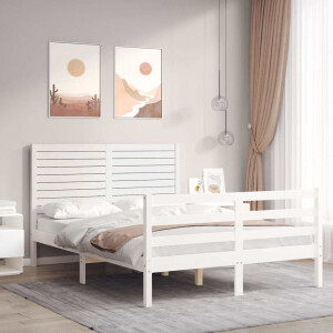 vidaXL Bedframe met hoofdbord massief hout wit 140x200 cm