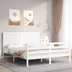 vidaXL Bedframe met hoofdbord massief hout wit 160x200 cm