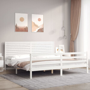 vidaXL Bedframe met hoofdbord massief hout wit 200x200 cm