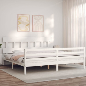 vidaXL Bedframe met hoofdbord massief hout wit 200x200 cm