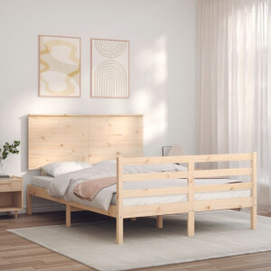 vidaXL Bedframe met hoofdbord massief hout 140x190 cm