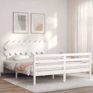 vidaXL Bedframe met hoofdbord massief hout wit 160x200 cm