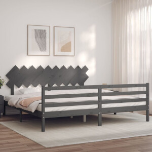 vidaXL Bedframe met hoofdbord massief hout grijs 200x200 cm