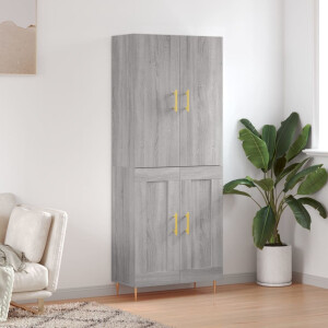 vidaXL Hoge kast 69,5x34x180 cm bewerkt hout grijs sonoma eikenkleurig