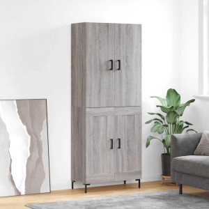 vidaXL Hoge kast 69,5x34x180 cm bewerkt hout grijs sonoma eikenkleurig