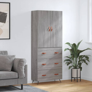 vidaXL Hoge kast 69,5x34x180 cm bewerkt hout grijs sonoma eikenkleurig