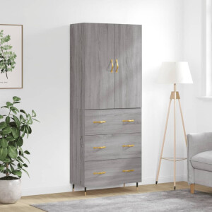 vidaXL Hoge kast 69,5x34x180 cm bewerkt hout grijs sonoma eikenkleurig