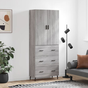 vidaXL Hoge kast 69,5x34x180 cm bewerkt hout grijs sonoma eikenkleurig