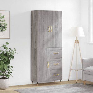 vidaXL Hoge kast 69,5x34x180 cm bewerkt hout grijs sonoma eikenkleurig