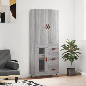 vidaXL Hoge kast 69,5x34x180 cm bewerkt hout grijs sonoma eikenkleurig