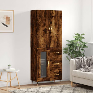 vidaXL Hoge kast 69,5x34x180 cm bewerkt hout gerookt eikenkleurig