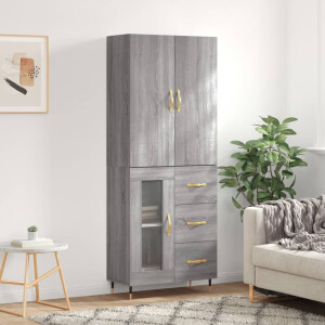 vidaXL Hoge kast 69,5x34x180 cm bewerkt hout grijs sonoma eikenkleurig