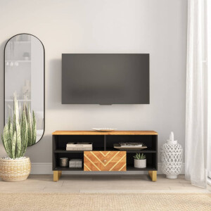 vidaXL Tv-meubel 100x33,5x46 cm massief mangohout bruin en zwart