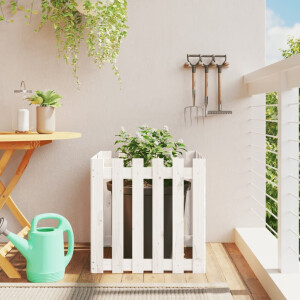 vidaXL Plantenbak met hekontwerp 60x60x60 cm massief grenenhout wit