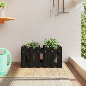 vidaXL Plantenbak met hekontwerp 60x30x30 cm massief grenenhout zwart