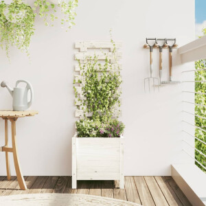 vidaXL Plantenbak met rek 39x39,5x114 cm massief grenenhout wit
