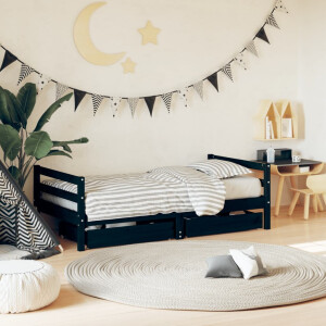 vidaXL Kinderbedframe met lades 80x160 cm massief grenenhout zwart