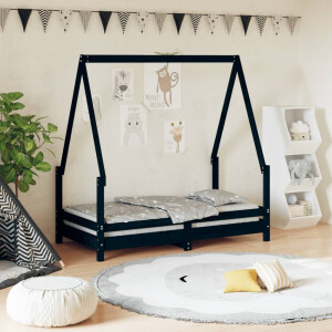 vidaXL Kinderbedframe 70x140 cm massief grenenhout zwart