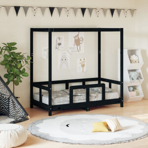 vidaXL Kinderbedframe 70x140 cm massief grenenhout zwart