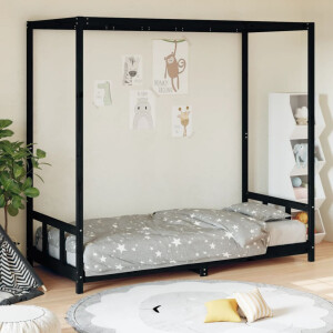 vidaXL Kinderbedframe 90x200 cm massief grenenhout zwart