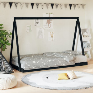 vidaXL Kinderbedframe 90x200 cm massief grenenhout zwart