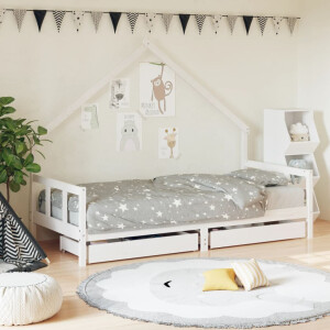 vidaXL Kinderbedframe met lades 90x190 cm massief grenenhout wit