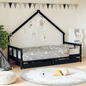 vidaXL Kinderbedframe met lades 90x200 cm massief grenenhout zwart