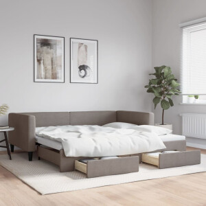 vidaXL Slaapbank met onderschuifbed en lades 100x200 cm stof taupe