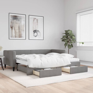 vidaXL Slaapbank onderschuifbed en lades 90x200 cm stof donkergrijs