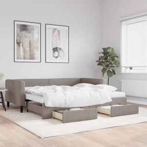 vidaXL Slaapbank met onderschuifbed en lades 90x200 cm stof taupe