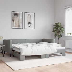 vidaXL Slaapbank met onderschuifbed 100x190 cm stof lichtgrijs