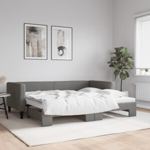 vidaXL Slaapbank met onderschuifbed 100x190 cm stof donkergrijs