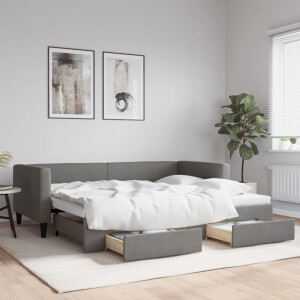 vidaXL Slaapbank met onderschuifbed lades 100x190 cm stof donkergrijs