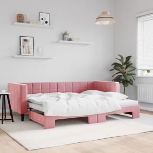 vidaXL Slaapbank met onderschuifbed 80x200 cm fluweel roze