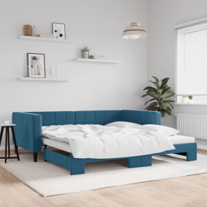 vidaXL Slaapbank met onderschuifbed 100x200 cm fluweel blauw